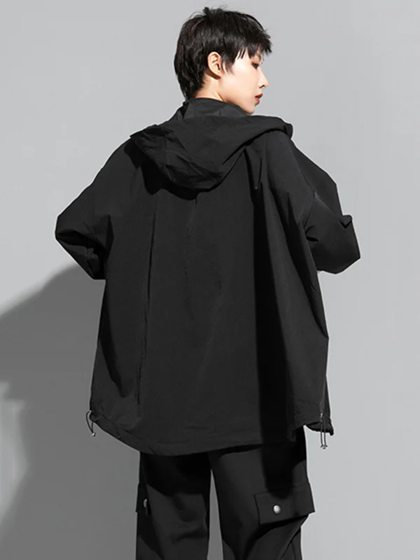 Fashion Irregularity Loose Solid Color Zipper Hooded Outerwear - Image 9