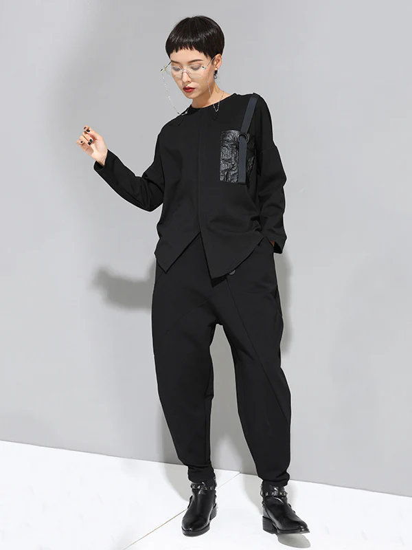 Fashion Loose Long Sleeves Split-Front Round-Neck T-Shirts Tops - Image 10