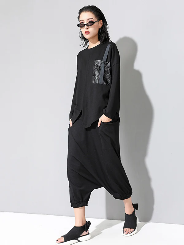 Fashion Loose Long Sleeves Split-Front Round-Neck T-Shirts Tops - Image 11