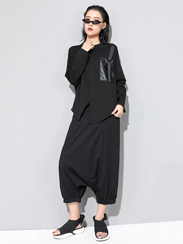 Fashion Loose Long Sleeves Split-Front Round-Neck T-Shirts Tops - Image 14