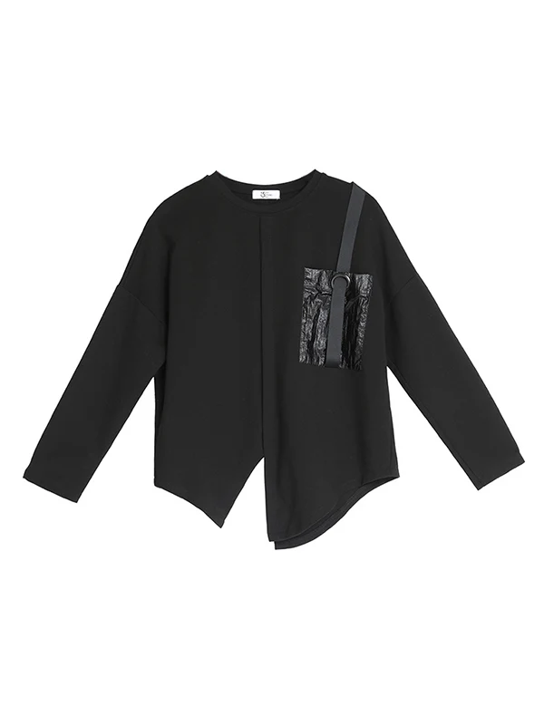 Fashion Loose Long Sleeves Split-Front Round-Neck T-Shirts Tops - Image 17