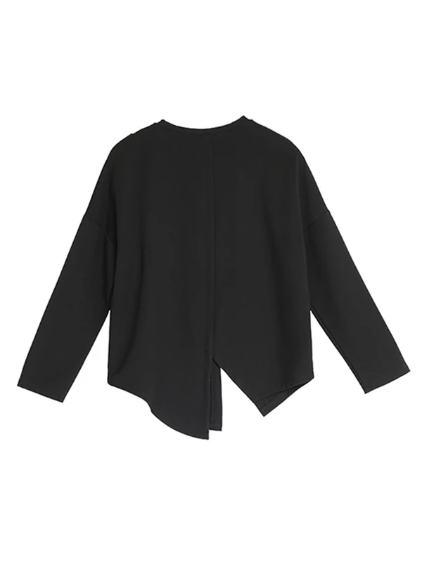 Fashion Loose Long Sleeves Split-Front Round-Neck T-Shirts Tops - Image 18