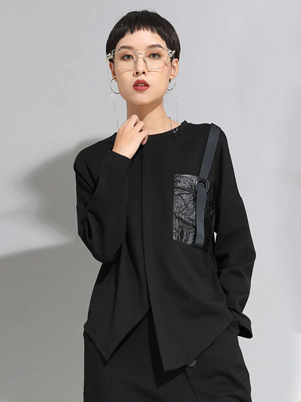 Fashion Loose Long Sleeves Split-Front Round-Neck T-Shirts Tops - Image 5