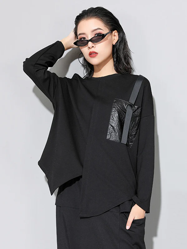Fashion Loose Long Sleeves Split-Front Round-Neck T-Shirts Tops - Image 6