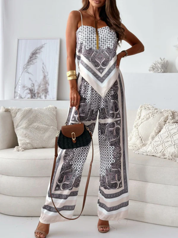 Fashion Printed Look-Younger Straps Vest Top & Casual Pants Bottoms Two Pieces Set - Image 2