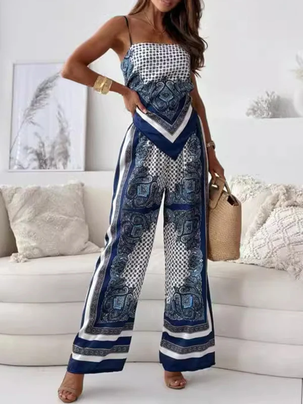 Fashion Printed Look-Younger Straps Vest Top & Casual Pants Bottoms Two Pieces Set - Image 7