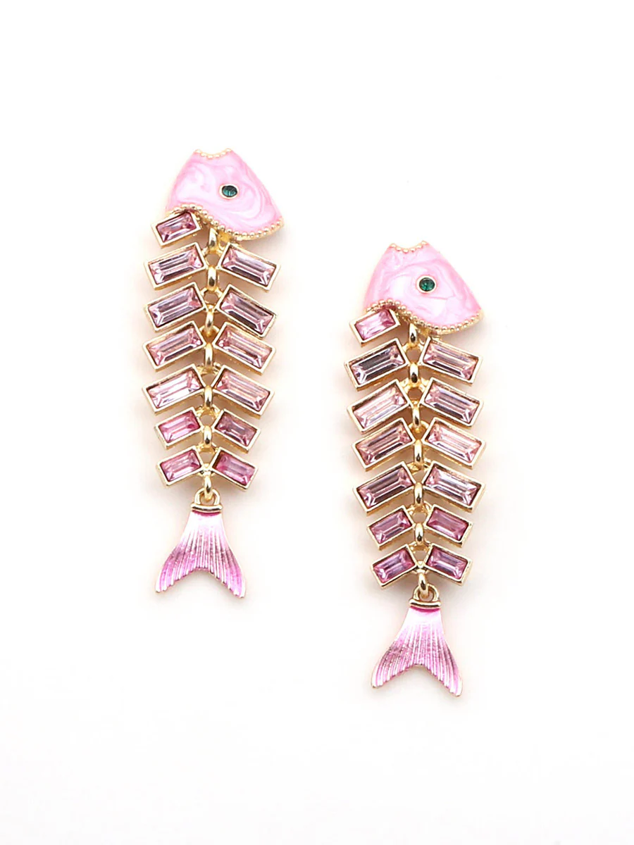 Fish Bones Rhine Stones Shiny Earrings Accessories - Image 4