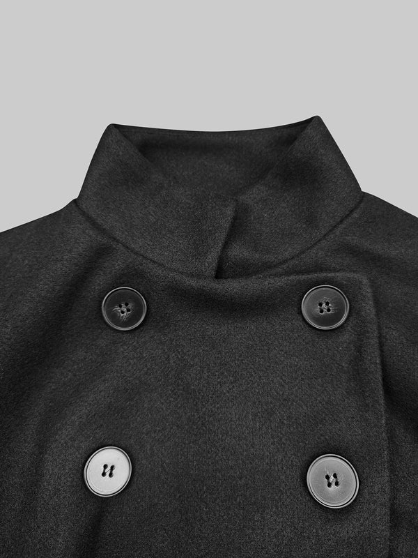 Flared Buttoned Solid Color High Neck Jackets&Coats Outerwear Woolen Coat - Image 8