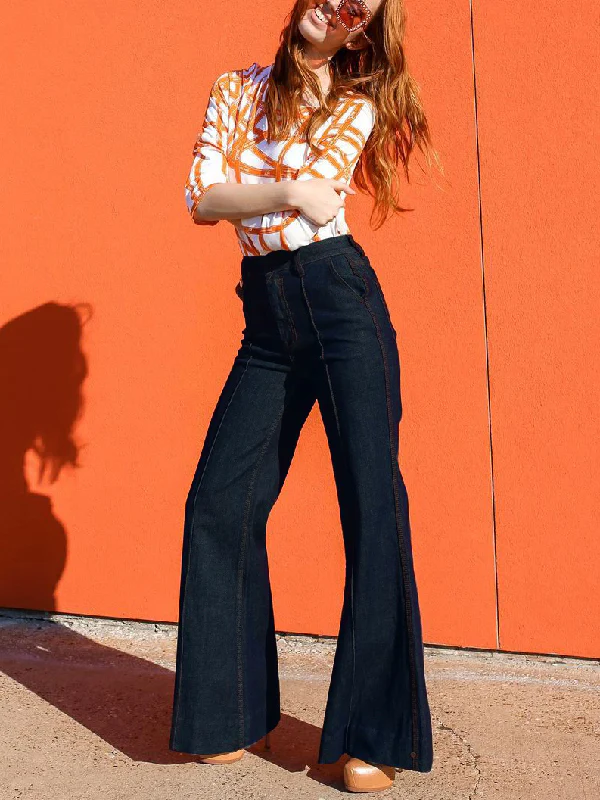 Flared High Waisted Split-Joint Jean Pants Bottoms - Image 5