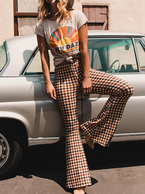 Flared Pants Plaid Pants Trousers - Image 2