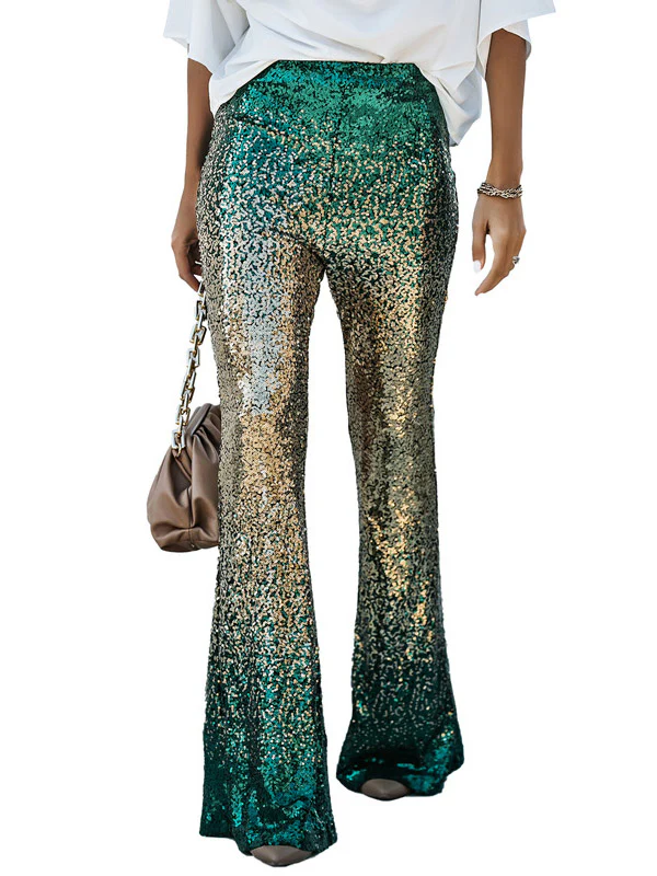 Flared Pants Skinny Leg Contrast Color Gradient Sequined Shiny Pants Bottoms - Image 10