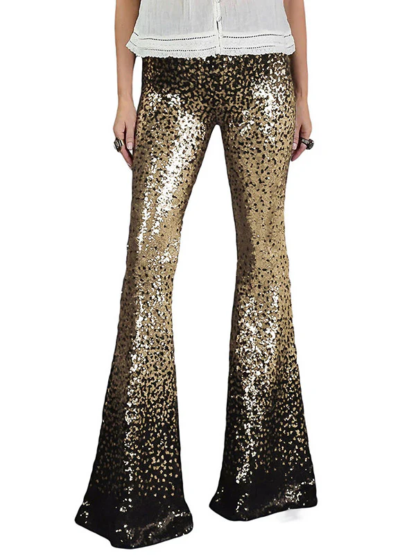 Flared Pants Skinny Leg Contrast Color Gradient Sequined Shiny Pants Bottoms - Image 11
