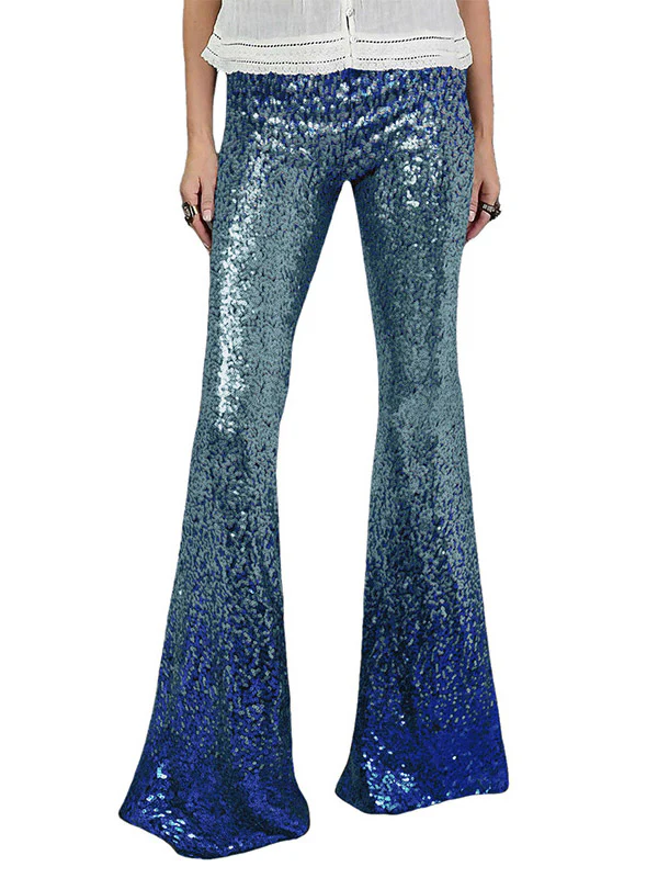 Flared Pants Skinny Leg Contrast Color Gradient Sequined Shiny Pants Bottoms - Image 12