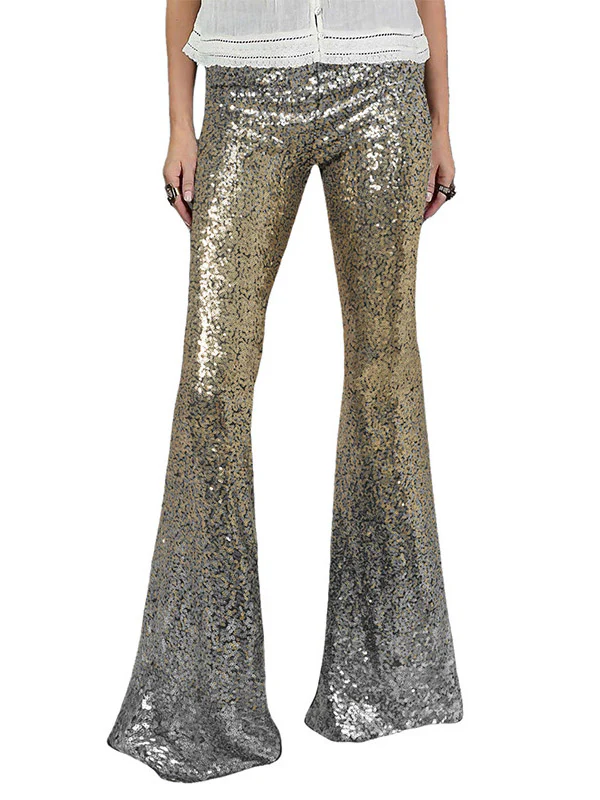 Flared Pants Skinny Leg Contrast Color Gradient Sequined Shiny Pants Bottoms - Image 13