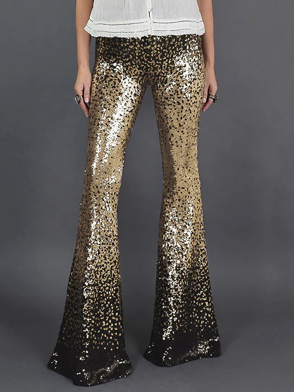 Flared Pants Skinny Leg Contrast Color Gradient Sequined Shiny Pants Bottoms - Image 3