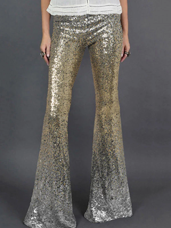 Flared Pants Skinny Leg Contrast Color Gradient Sequined Shiny Pants Bottoms - Image 4