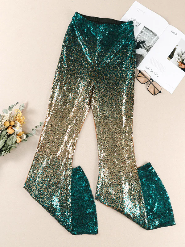Flared Pants Skinny Leg Contrast Color Gradient Sequined Shiny Pants Bottoms - Image 7