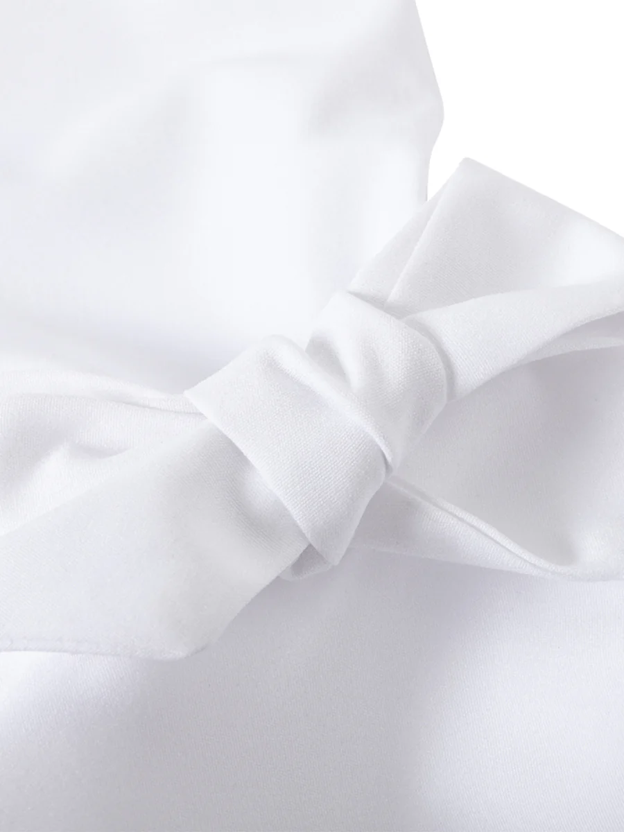 Flared Sleeves Bow-Embellished Falbala Solid Color Lapel Blouses&Shirts Tops - Image 10
