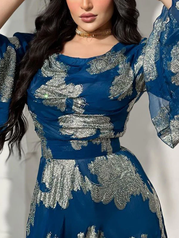Flared Sleeves Floral Printed Split-side Evening Dresses Maxi Dresses - Image 3