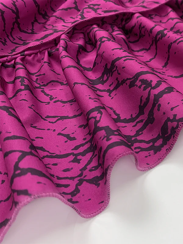 Flared Sleeves Half Sleeves Asymmetric Layered Pleated Printed Ruffle Trim Round-Neck Maxi Dresses - Image 11