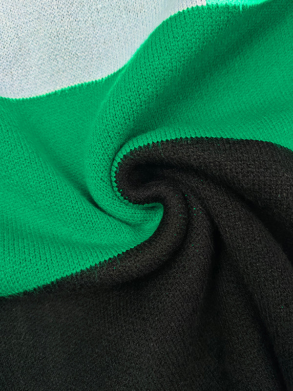 Flared Sleeves High-Low Contrast Color Split-Joint High Neck Pullovers Sweater Tops - Image 5