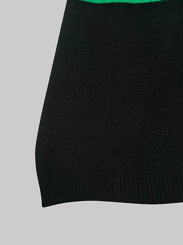 Flared Sleeves High-Low Contrast Color Split-Joint High Neck Pullovers Sweater Tops - Image 8