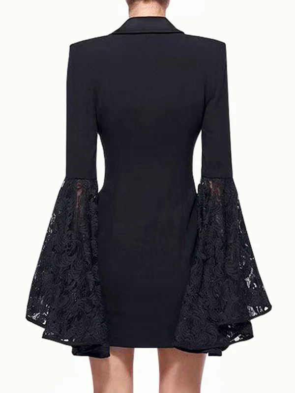 Flared Sleeves Long Sleeves Asymmetric Buttoned Solid Color Split-Joint Notched Collar Blazer Outerwear - Image 2