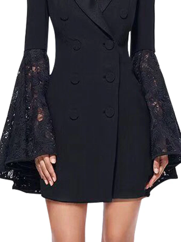 Flared Sleeves Long Sleeves Asymmetric Buttoned Solid Color Split-Joint Notched Collar Blazer Outerwear - Image 4