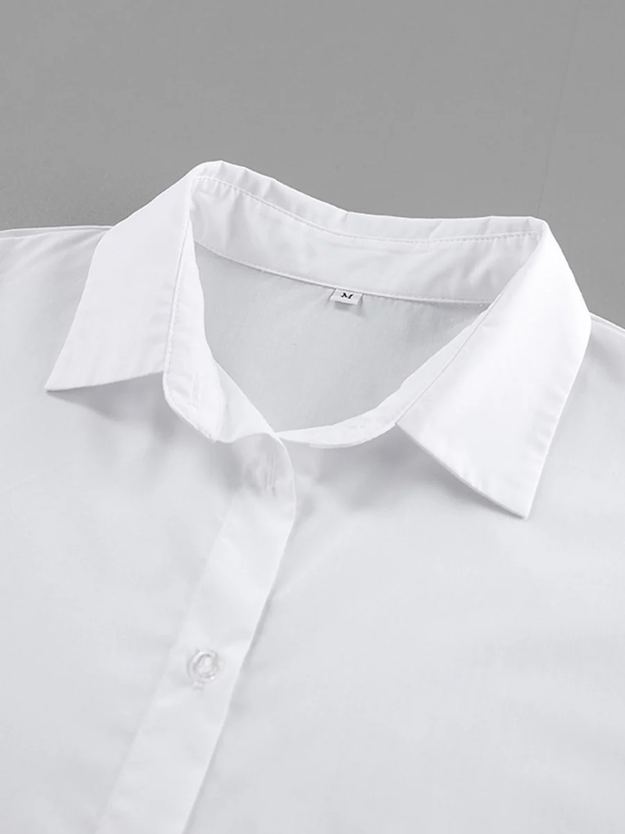 Flared Sleeves Long Sleeves Buttoned Pleated Solid Color Split-Joint Lapel Blouses&Shirts Tops - Image 10