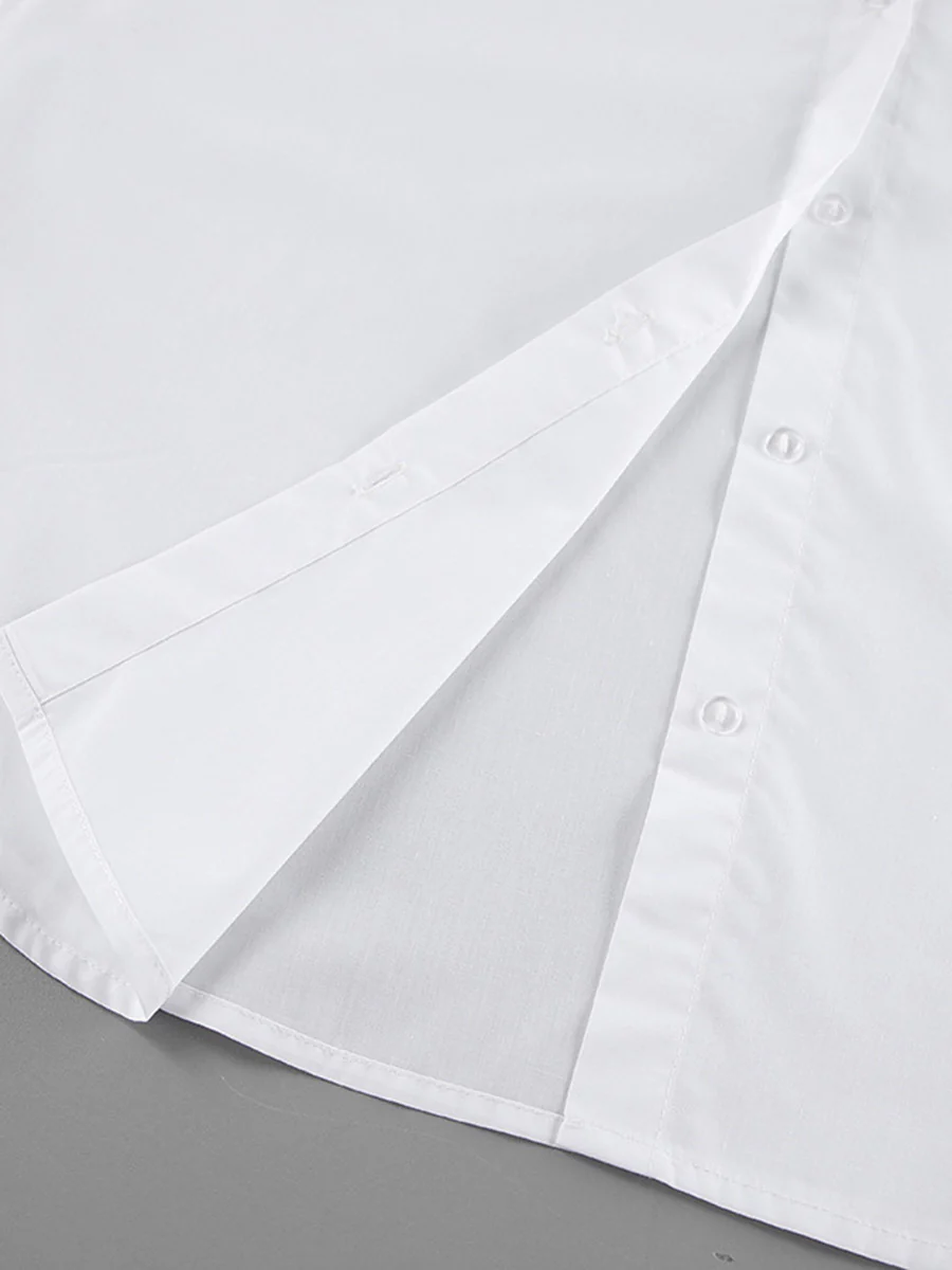 Flared Sleeves Long Sleeves Buttoned Pleated Solid Color Split-Joint Lapel Blouses&Shirts Tops - Image 12
