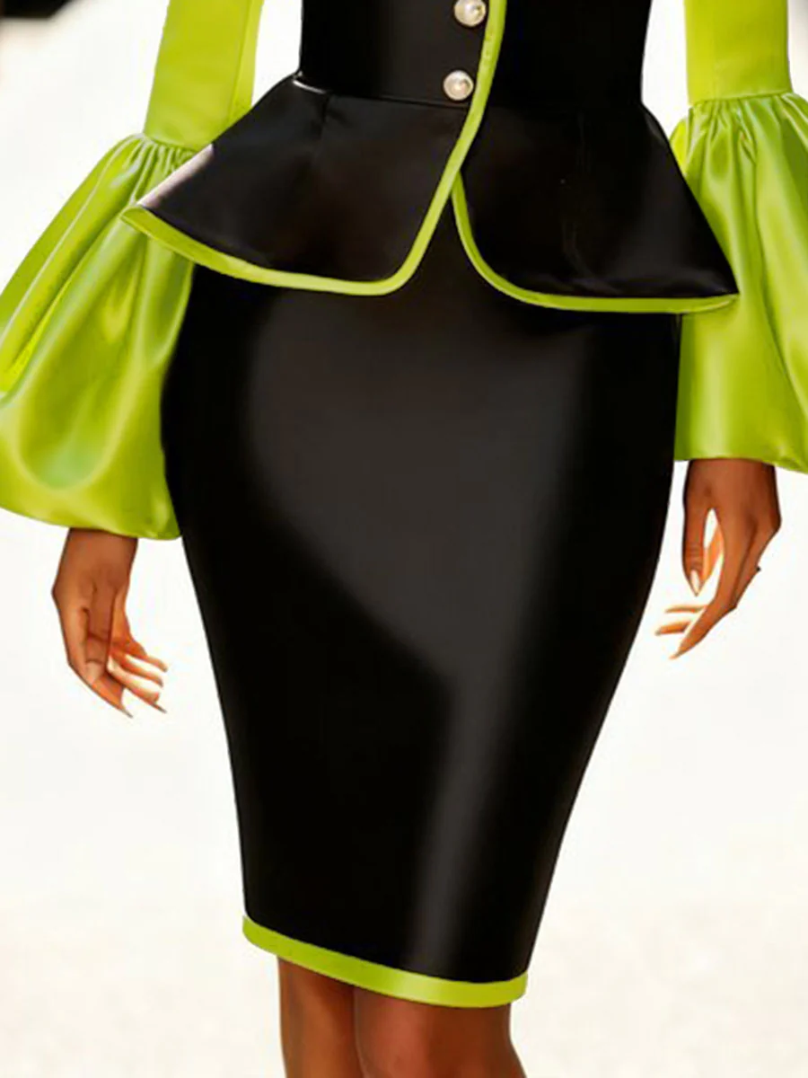 Flared Sleeves Long Sleeves Buttoned Pleated Split-Joint V-Neck Outerwear - Image 3