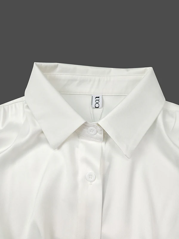 Flared Sleeves Long Sleeves Double Layered Elasticity Solid Color Tied V-Neck Blouses&Shirts Tops - Image 11