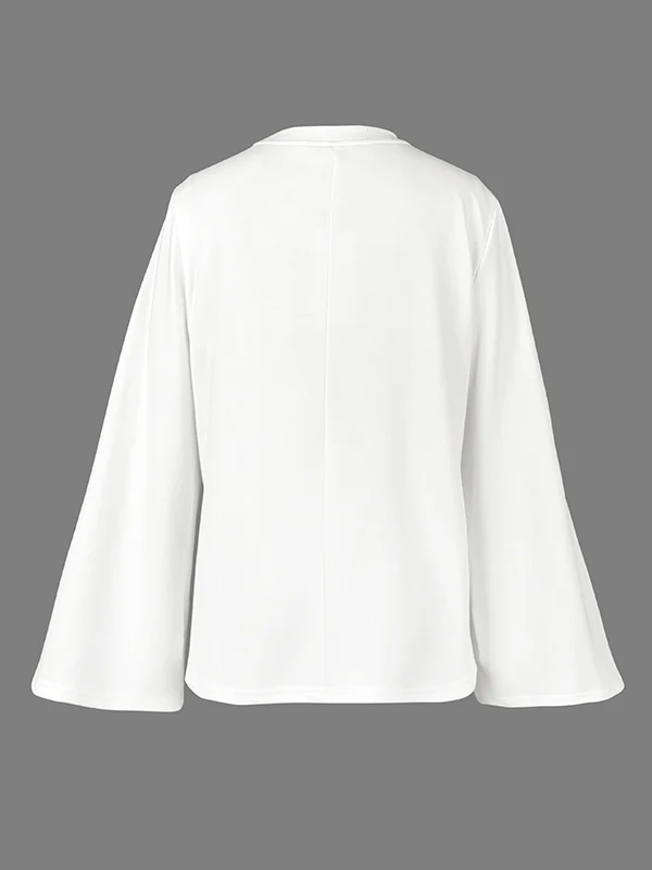 Flared Sleeves Long Sleeves Flower Print Round-neck T-Shirts Tops - Image 4