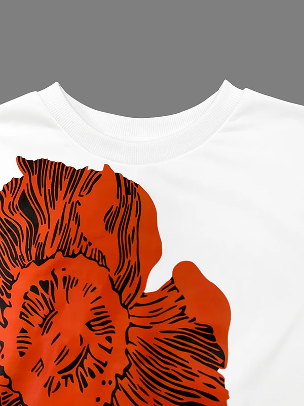 Flared Sleeves Long Sleeves Flower Print Round-neck T-Shirts Tops - Image 5