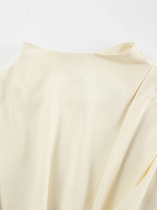 Flared Sleeves Long Sleeves Pleated Solid Color Zipper Stand Collar Blouses&Shirts Tops - Image 8