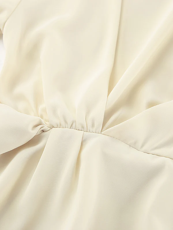 Flared Sleeves Long Sleeves Pleated Solid Color Zipper Stand Collar Blouses&Shirts Tops - Image 9