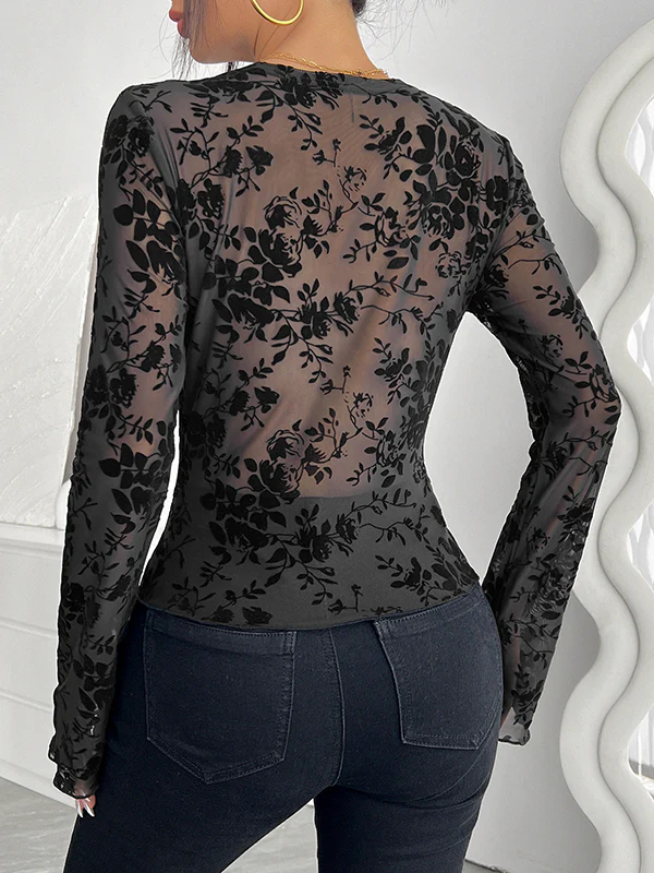 Flared Sleeves Long Sleeves Solid Color Deep V-Neck T-Shirts - Image 10