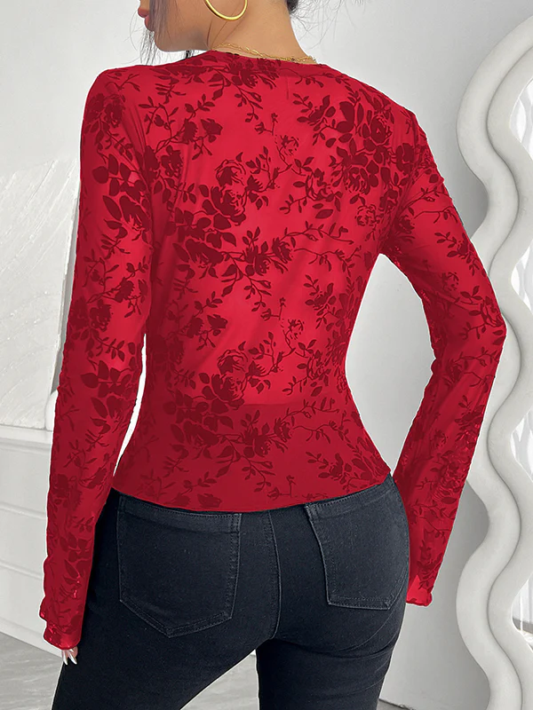 Flared Sleeves Long Sleeves Solid Color Deep V-Neck T-Shirts - Image 11