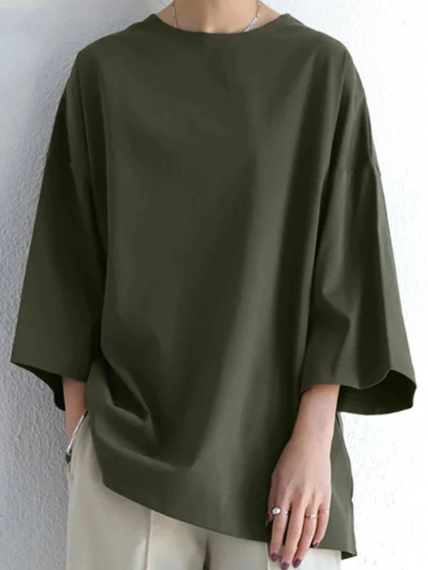 Flared Sleeves Long Sleeves Solid Color Round-Neck T-Shirts Tops - Image 6