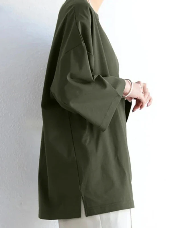 Flared Sleeves Long Sleeves Solid Color Round-Neck T-Shirts Tops - Image 7