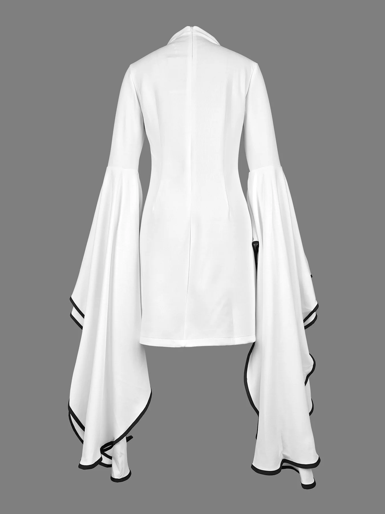Flared Sleeves Long Sleeves Solid Color Stand Collar Mini Dresses - Image 5