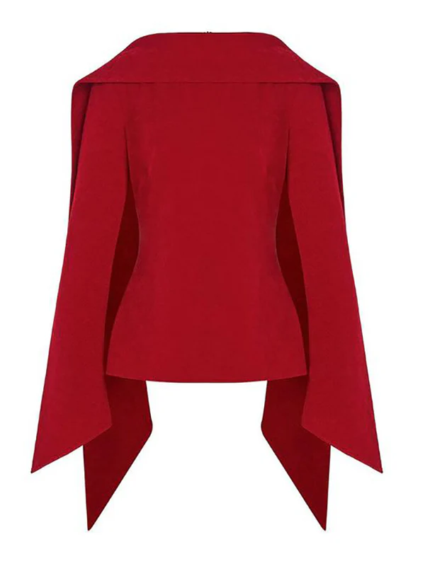 Flared Sleeves Long Sleeves Solid Color Zipper Boat Neck T-Shirts Tops - Image 10