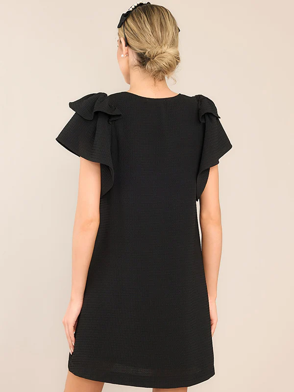 Flared Sleeves Loose Comfort Solid Color V-Neck Mini Dresses - Image 6