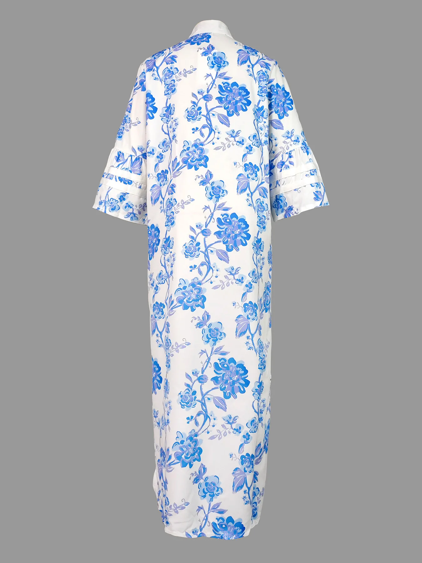 Flared Sleeves Loose Flower Print Split-Joint Split-side Deep V-Neck Midi Dresses - Image 6