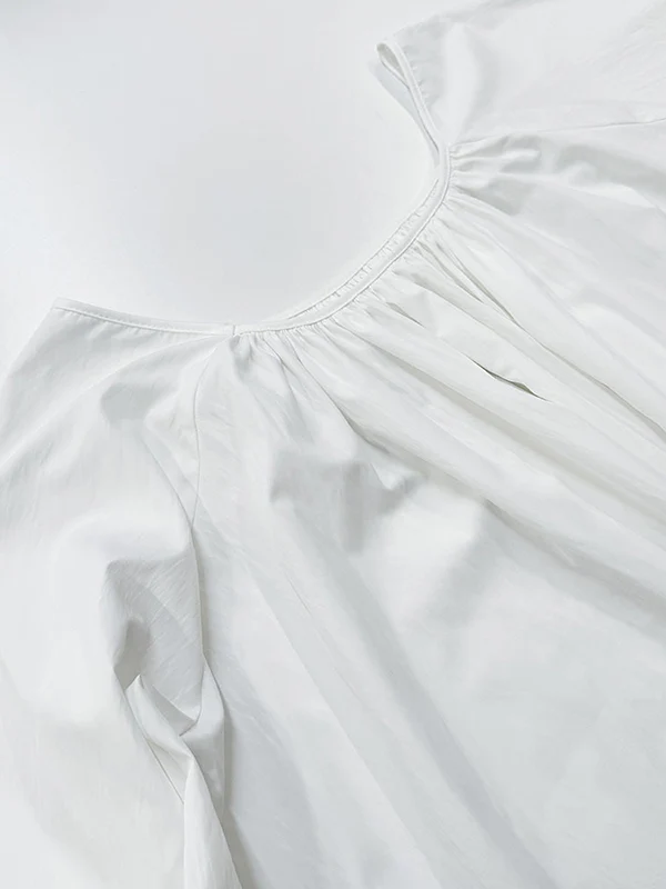 Flared Sleeves Loose Pleated Solid Color Split-Joint Round-Neck Maxi Dresses - Image 21