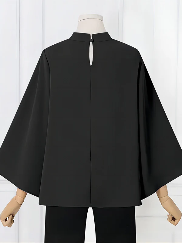 Flared Sleeves Loose Pleated Solid Color Split-Joint Stand Collar Blouses&Shirts Tops - Image 10