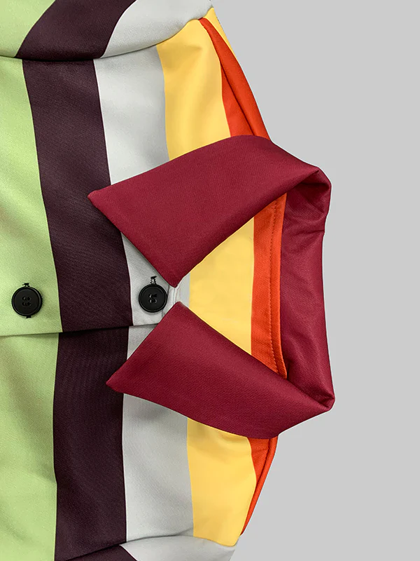Flared Sleeves Multi-Colored Striped Lapel Jackets Outerwear - Image 10