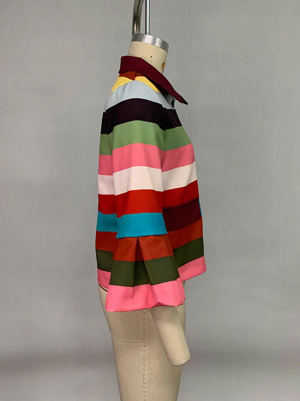Flared Sleeves Multi-Colored Striped Lapel Jackets Outerwear - Image 8