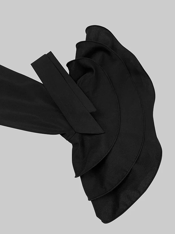 Flared Sleeves Pleated Solid Color Split-Joint Lapel Maxi Dresses Shirt Dress - Image 10