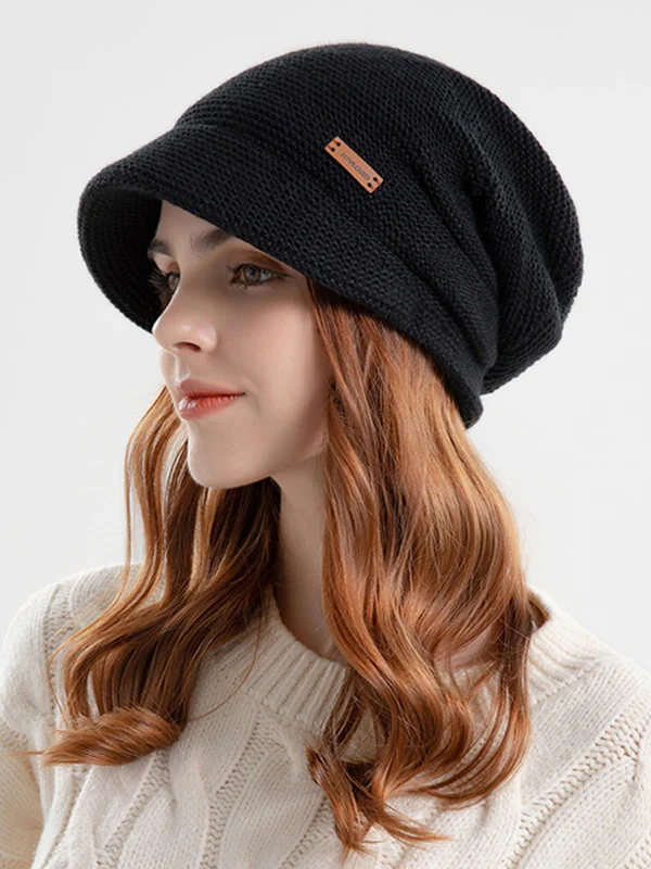 Flat Brim Solid Color Split-Joint Hats Knitted Hats - Image 2